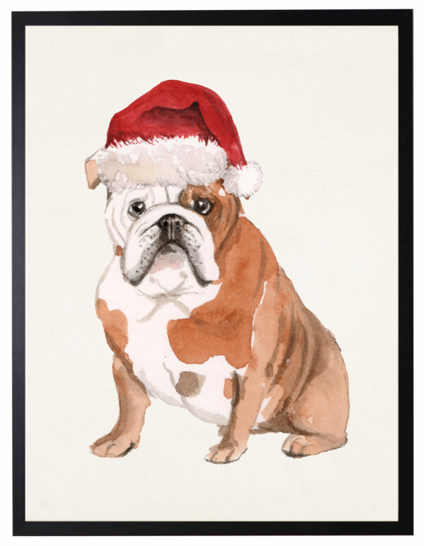 Watercolor English Bulldog with santa hat