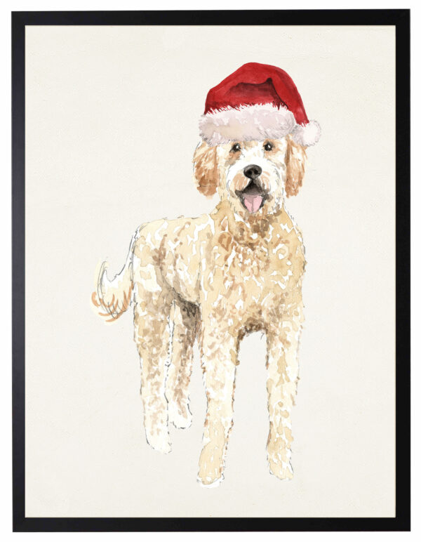 Watercolor Goldendoodle with santa hat
