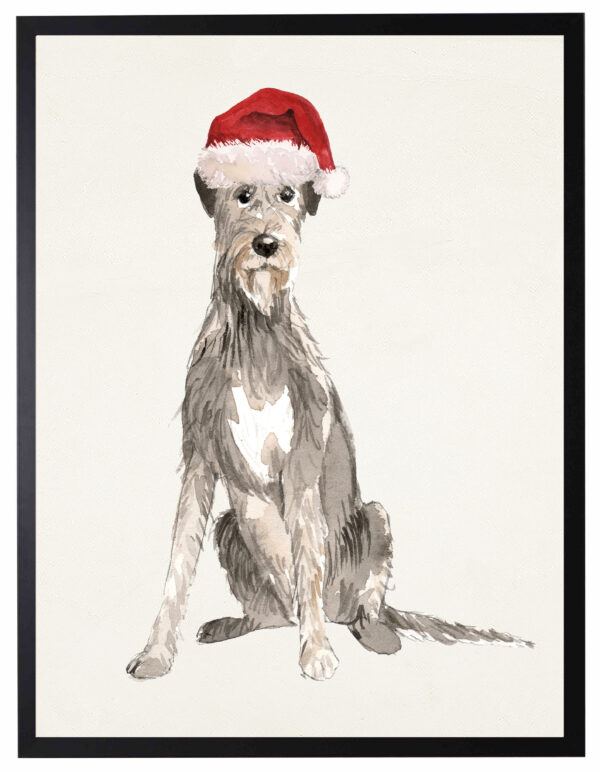 Watercolor Irish Wolfhound with santa hat