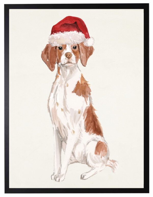 Watercolor Brittany with santa hat