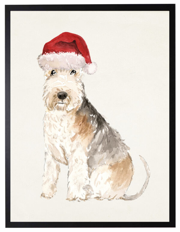Watercolor Lakeland Terrier with santa hat