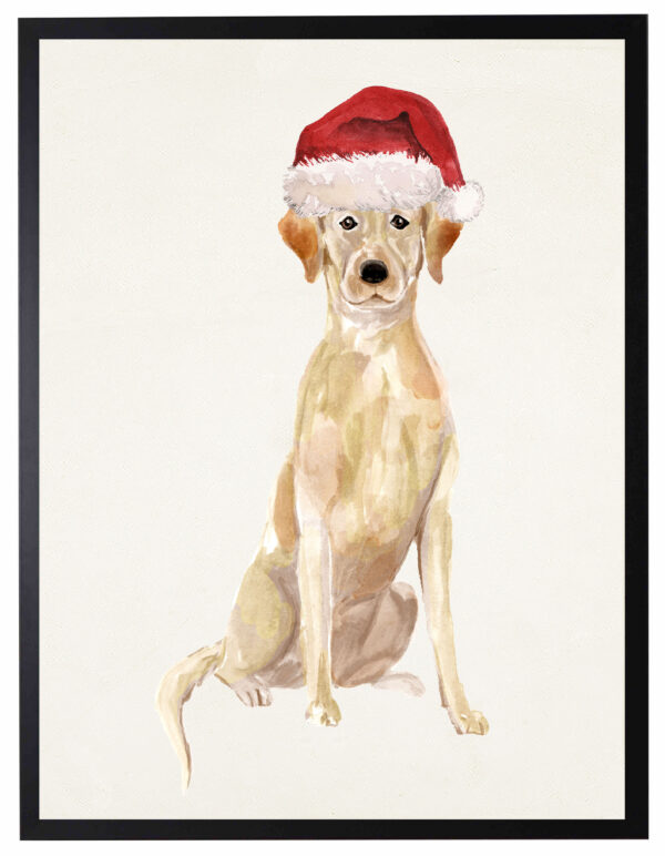 Watercolor Yellow Lab with santa hat