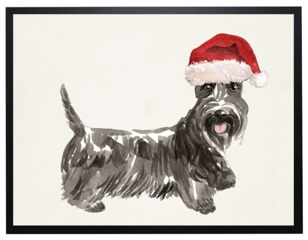 Watercolor Scottish Terrier with santa hat