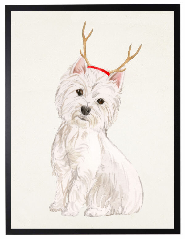 Watercolor Westie with antlers