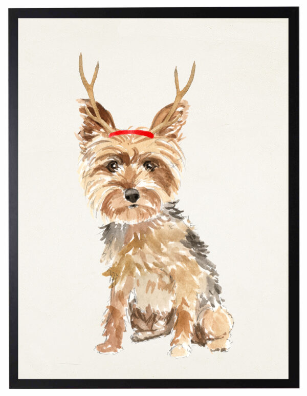 Watercolor Yorkie with antlers