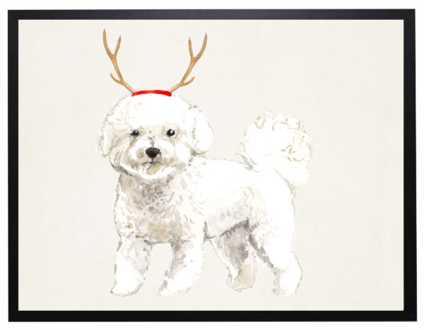 Watercolor Bichon Frise with antlers