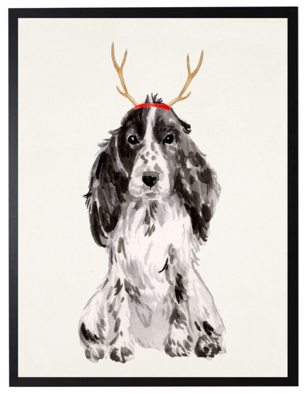 Watercolor Cocker Spaniel with antlers