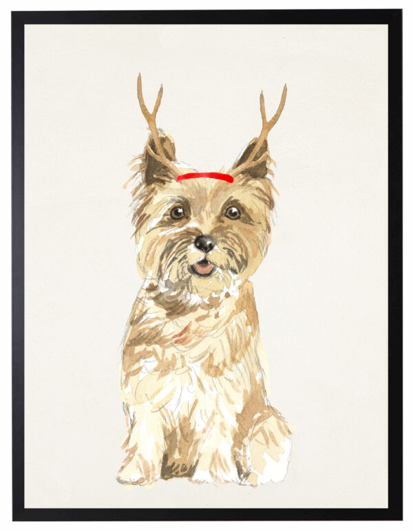 Watercolor Cairn Terrier with antlers