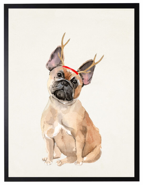 Watercolor French Bulldog with antlers