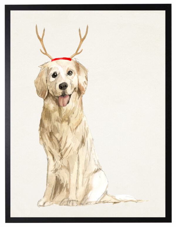 Watercolor Golden Retriever with antlers