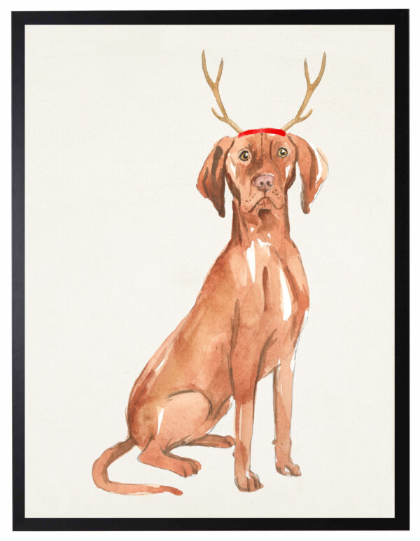 Watercolor Vizsla with antlers