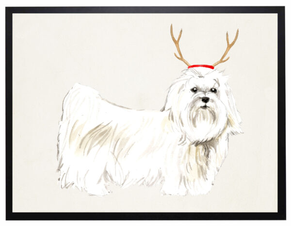 Watercolor Maltese with antlers