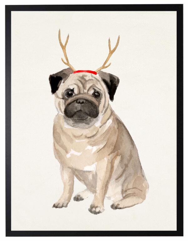 Watercolor Pug with antlers