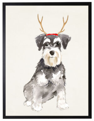 Watercolor Miniature Schnauzer with antlers
