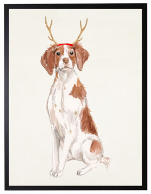 Watercolor Brittany with antlers