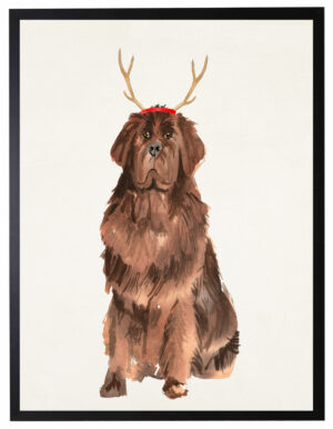 Watercolor Newfoundland with antlers