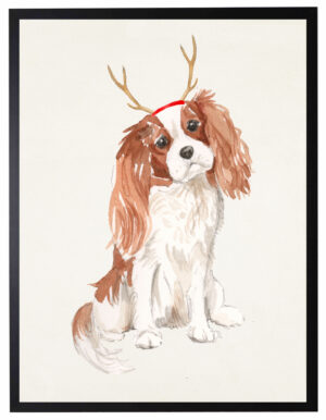 Watercolor King Charles with antlers