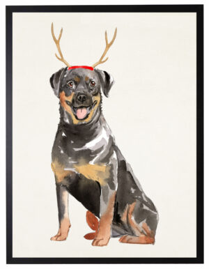 Watercolor Rottweiler with antlers