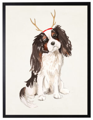 Watercolor King Charles with antlers