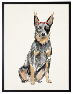 Watercolor Cattle Dog with antlers