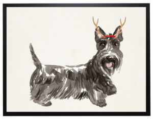 Watercolor Scottish Terrier with antlers
