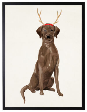 Watercolor Chocolate Lab with antlers