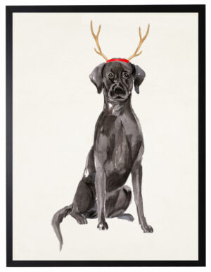 Watercolor Black Lab with antlers