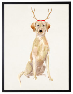 Watercolor Yellow Lab with antlers