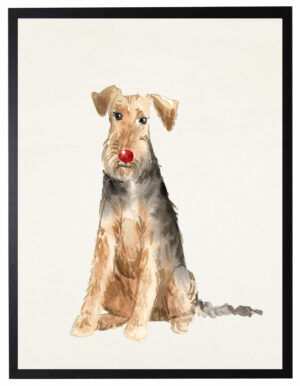 Watercolor Welsh Terrier with rudolph nose