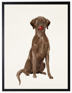 Watercolor Chocolate Lab with rudolph nose
