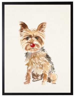 Watercolor Yorkie with rudolph nose