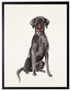 Watercolor Black Lab with rudolph nose