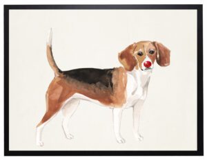 Watercolor Beagle with rudolph nose