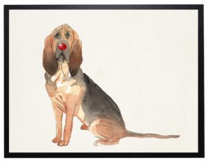 Watercolor Bloodhound with rudolph nose
