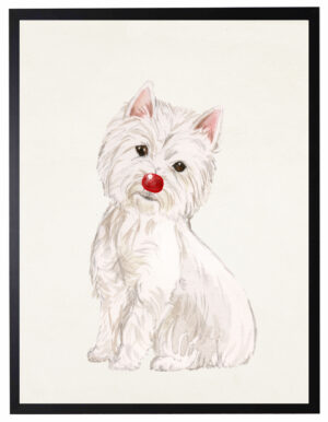 Watercolor Westie with rudolph nose