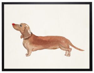 Watercolor Dachshund with rudolph nose