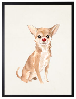Watercolor Chihuahua with rudolph nose