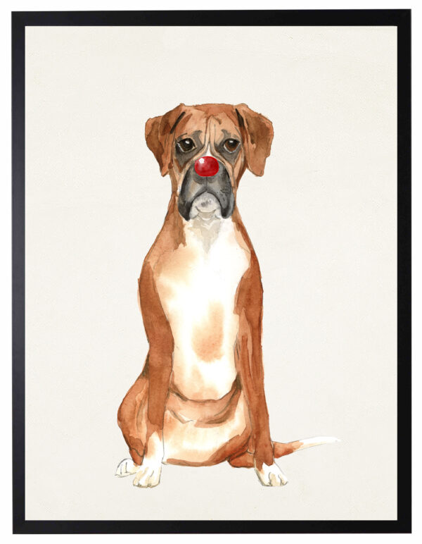 Watercolor Boxer with rudolph nose