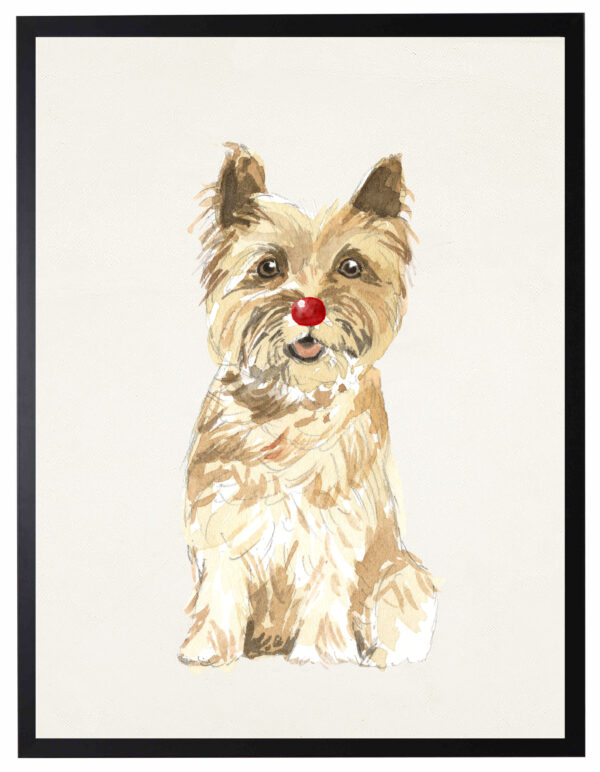 Watercolor Cairn Terrier with rudolph nose