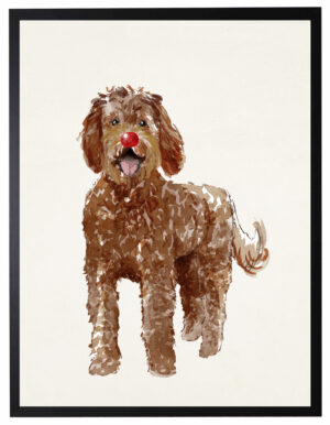 Watercolor Labradoodle with rudolph nose