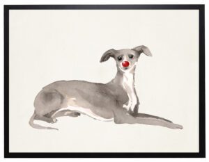 Watercolor Greyhound with rudolph nose
