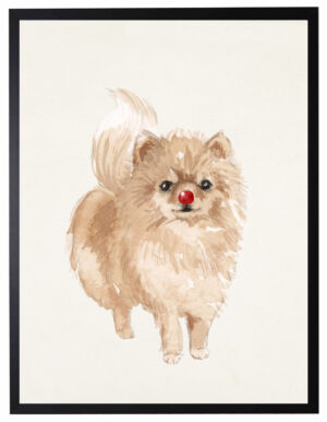 Watercolor Pomeranian with rudolph nose