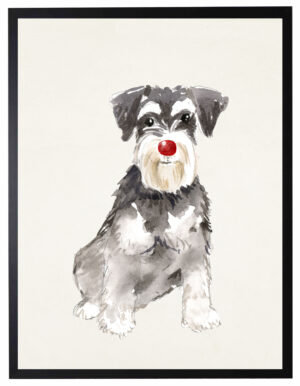 Watercolor Miniature Schnauzer with rudolph nose