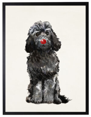 Watercolor Cockapoo with rudolph nose