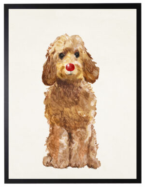 Watercolor Cockapoo with rudolph nose