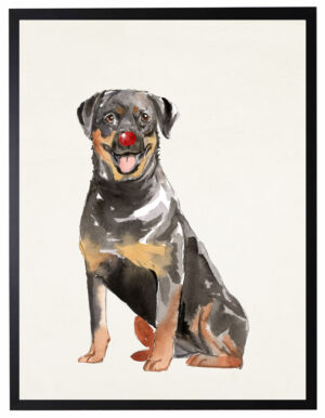 Watercolor Rottweiler with rudolph nose