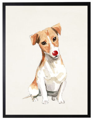 Watercolor Jack Russell with rudolph nose
