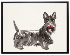 Watercolor Scottish Terrier with rudolph nose