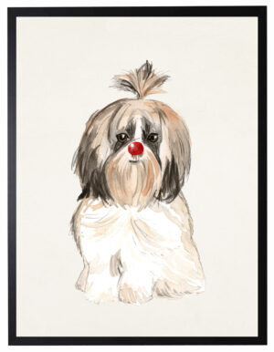 Watercolor Shih Tzu with  rudolph nose