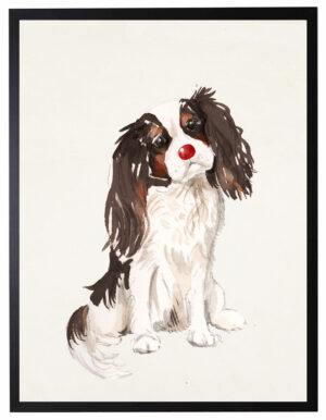 Watercolor King Charles with rudolph nose